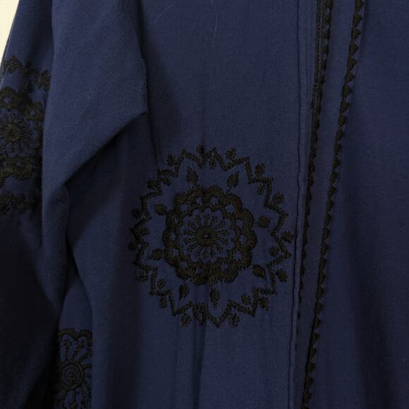 Johnny Was Navy Black Embroidered Draped Open Cardigan Size XS - Picture 5 of 7